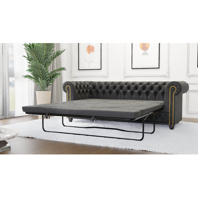 Chesterfield Friedrich 3 Seater Sofa with Sleeping Function Made of Vintage Look Microfibre with Solid Wood Legs
