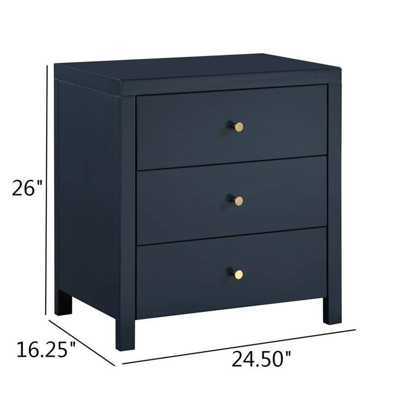 Table de chevet à 3 tiroirs, Bleu très foncé