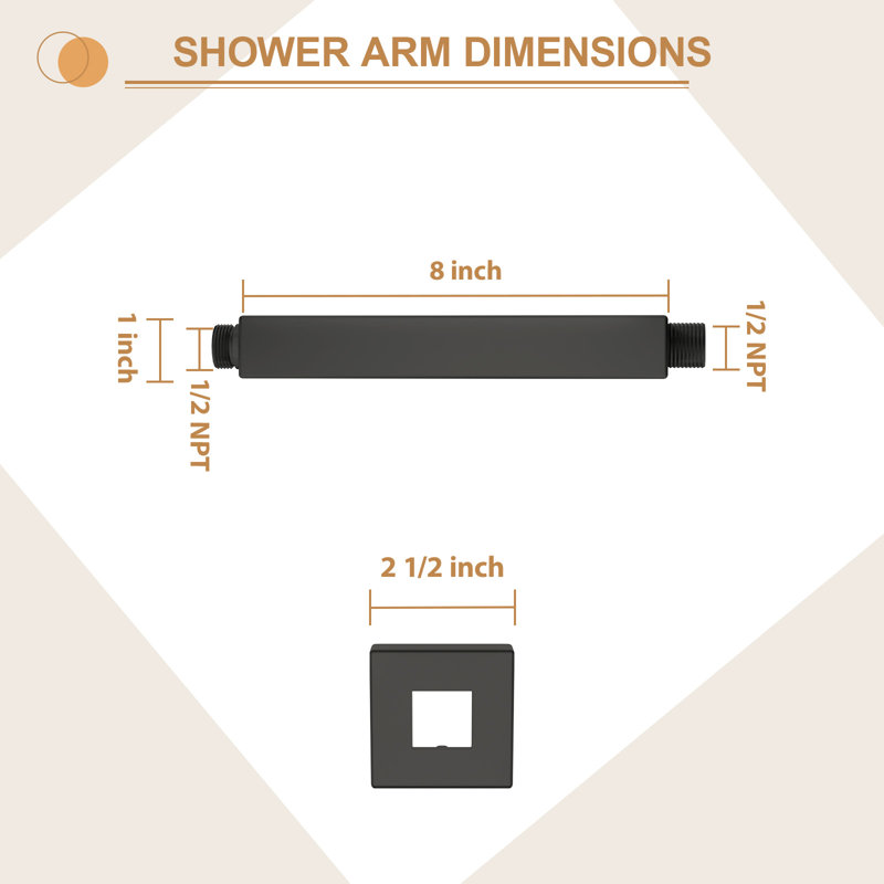 Bras de douche 8 po, Noir mat