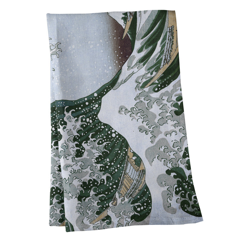 Serviette de thé magnifique wave, Sergé de coton, Bleu / Blanc