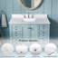Comptoir de salle de bain 43 po en quartz, lavabo central encastré, 4 dosserets hauts, 3 trous de robinet pré-percés, teinture et chaleur, meuble-lavabo blanc de style moderne de luxe, américain simple