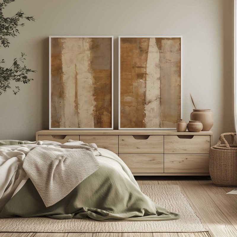 Sienna Strips, ensemble de 2 impressions dans un cadre, Polished Gold, H 37,25 po x l 50,5 po