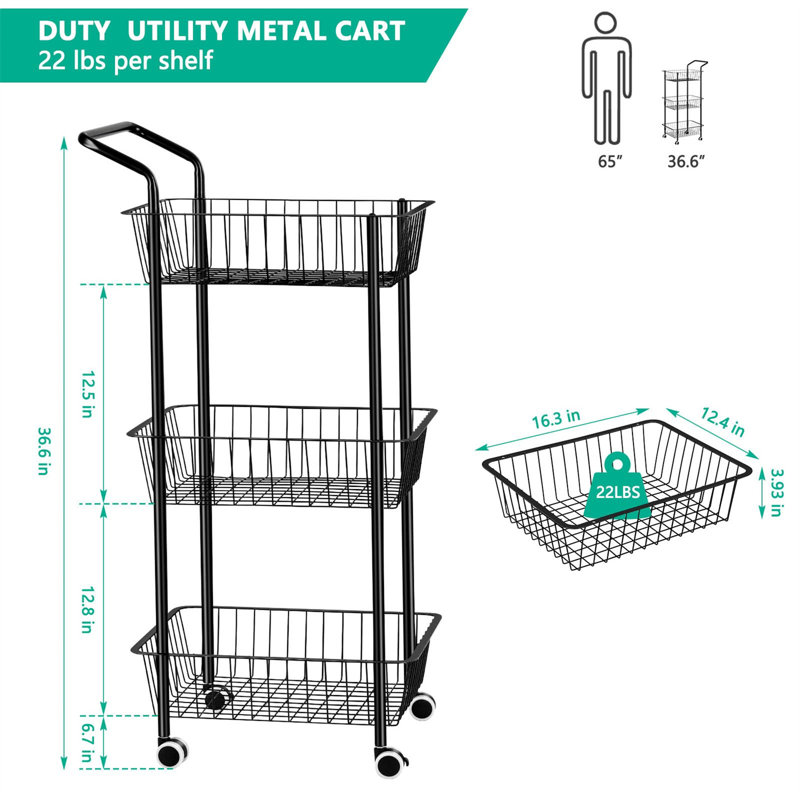 36.61'' H x 16.3'' W Utility Cart with Wheels