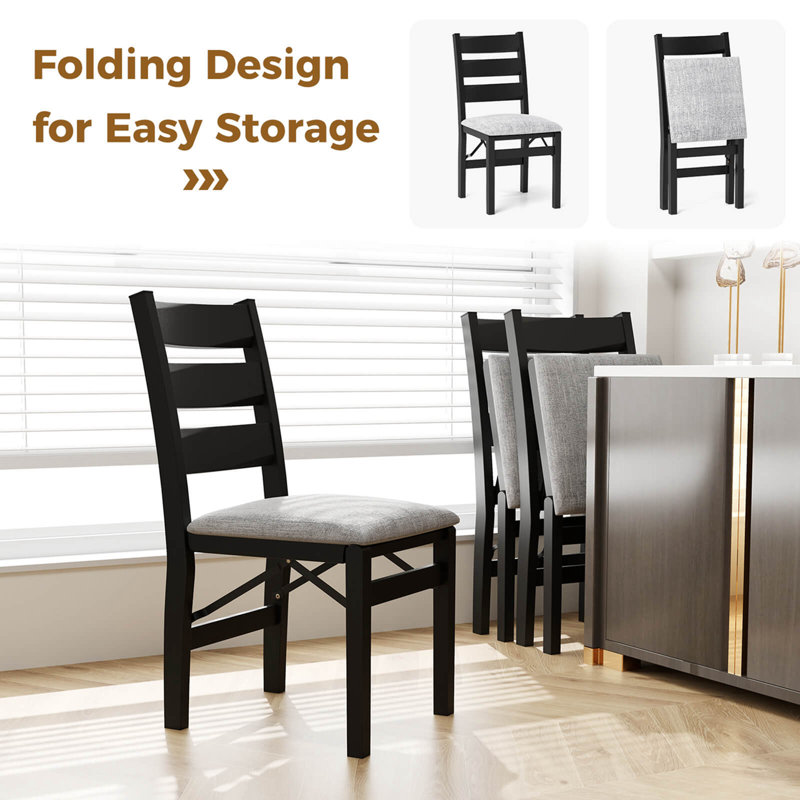 Folding Chairs Set Of 2 Modern Upholstered Chairs With Comfy Backrest & Padded Seat