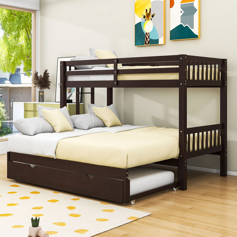 Dorrion Twin Over Twin Wood Bunk Bed with Trundle, Espresso