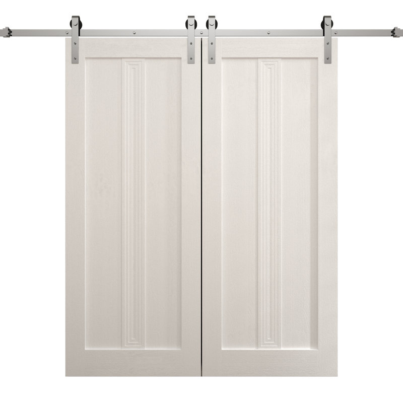 Porte de grange double moderne | Ego 5006 | Ensemble de rail argenté | Portes intérieures solides, Chêne blanc peint