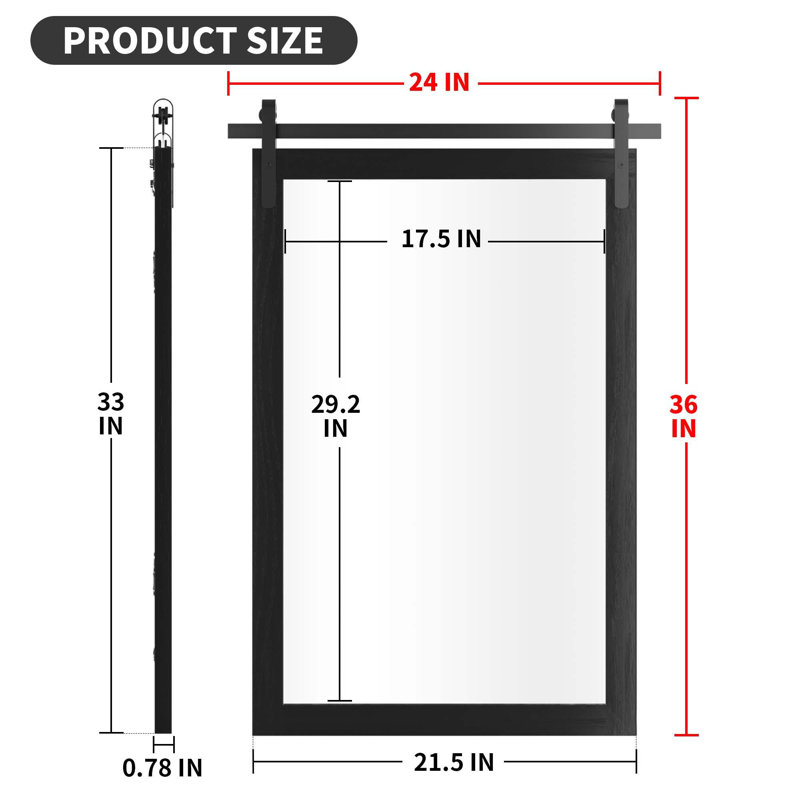 Miroir d'appoint mural rectangulaire, 36 po x 24 po, Noir