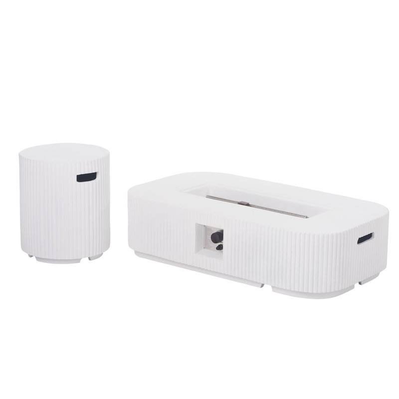 Ehlman Outdoor 48.2" Rectangular MGO Fire Pit With Tank Holder / Side Table - 50,000 BTU, White