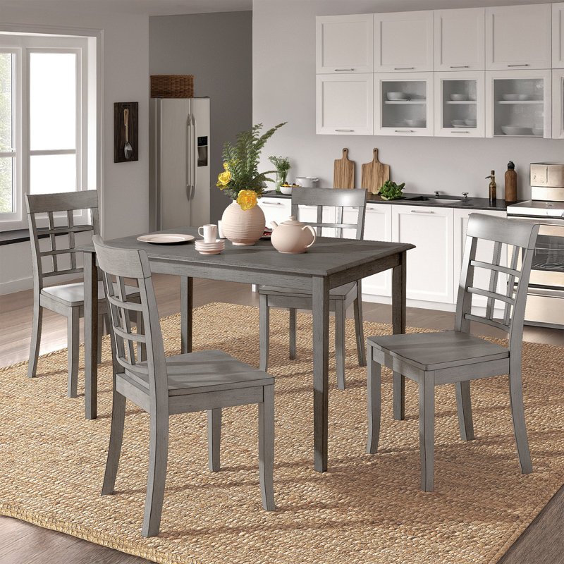 Alexa-Mae 4 - Person Solid Wood Top Four Leg Dining Set, Antique Gray