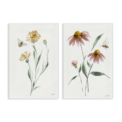 "Flower Stem Bees", ensemble de 2 toiles murales par Katrina Pete