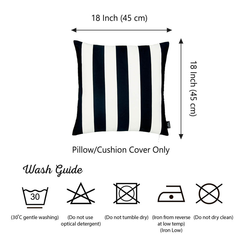 Black and White Striped Polyester Square Euro Pillow Cover