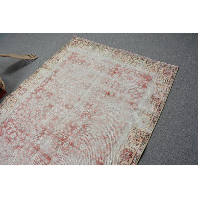 Tapis de salon, tapis rétro, tapis turc, tapis en laine beige, tapis en laine, grand tapis de 5 pi x 8,4 pi