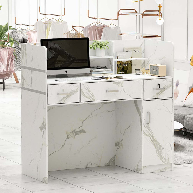 Parkerfield Rectangle Solid + Manufactured Wood Reception Desk with Filing Cabinet