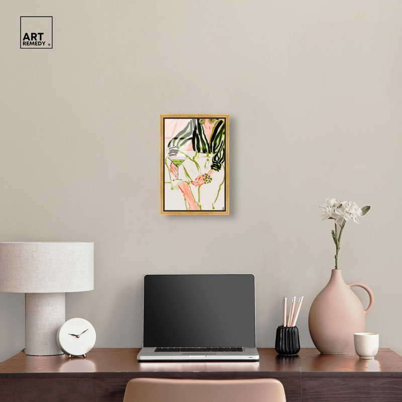 «Glam Martini», art mural en verre acrylique ultrabrillant encadré Boho coloré par Art Remedy, cadre doré, 10 x 15, Doré