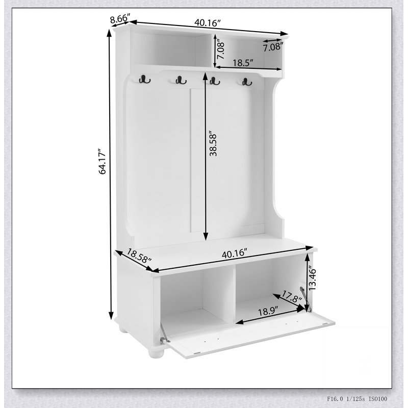 Banc d'entrée pour vestibule avec tablettes ouvertes et armoires à chaussures Classic Coastal Style, Blanc