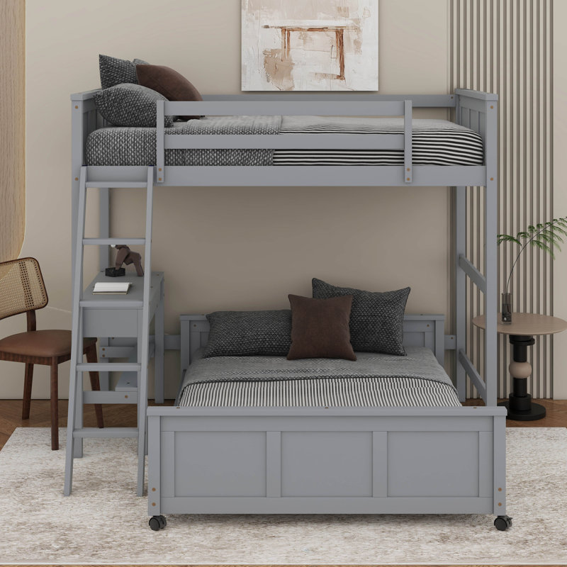 Icaro Bunk Bed with Desk, Full Over Full, Gray