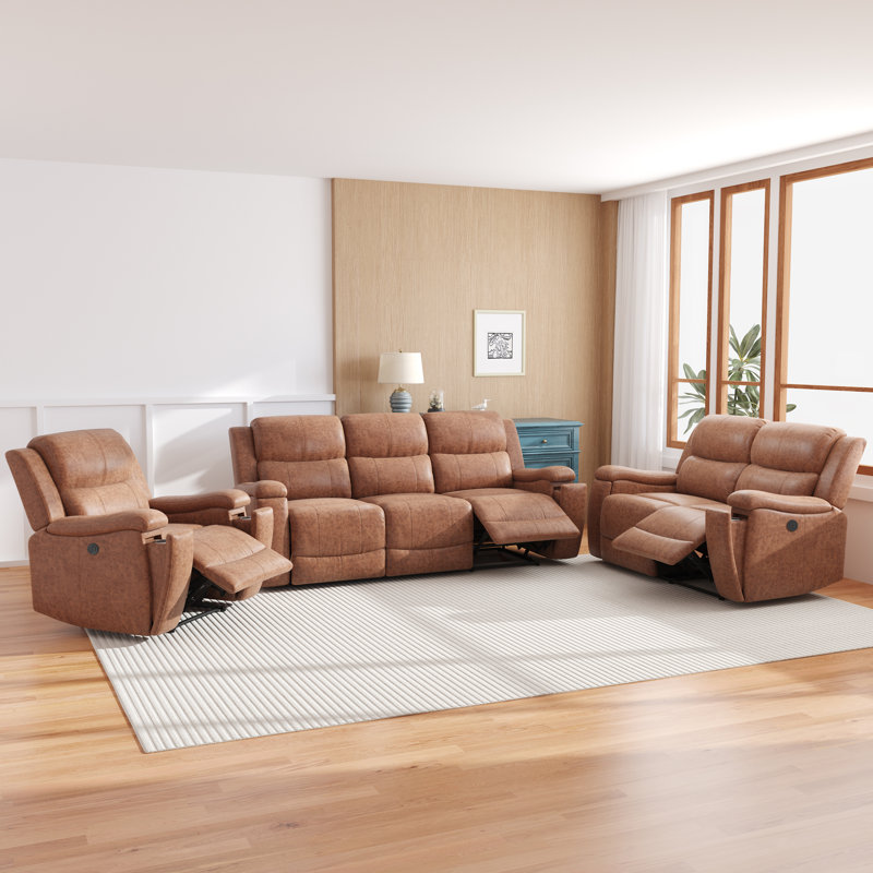 3-Piece Faux Leather Power Reclining Living Room Set with Cup Holders
