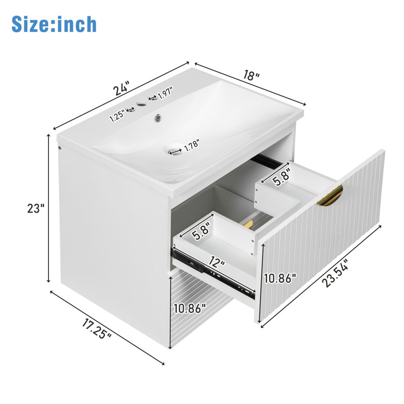 Ensemble de meuble-lavabo mural simple 24 po avec plateau en résine Rithika