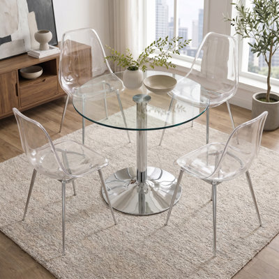 Modern Glam Tempered Glass 5-Piece Dining Set for Small Area