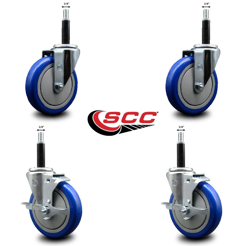 Jeu de roulettes extensibles en poly sur roues pivotantes 3/4 po 2 freins SCC