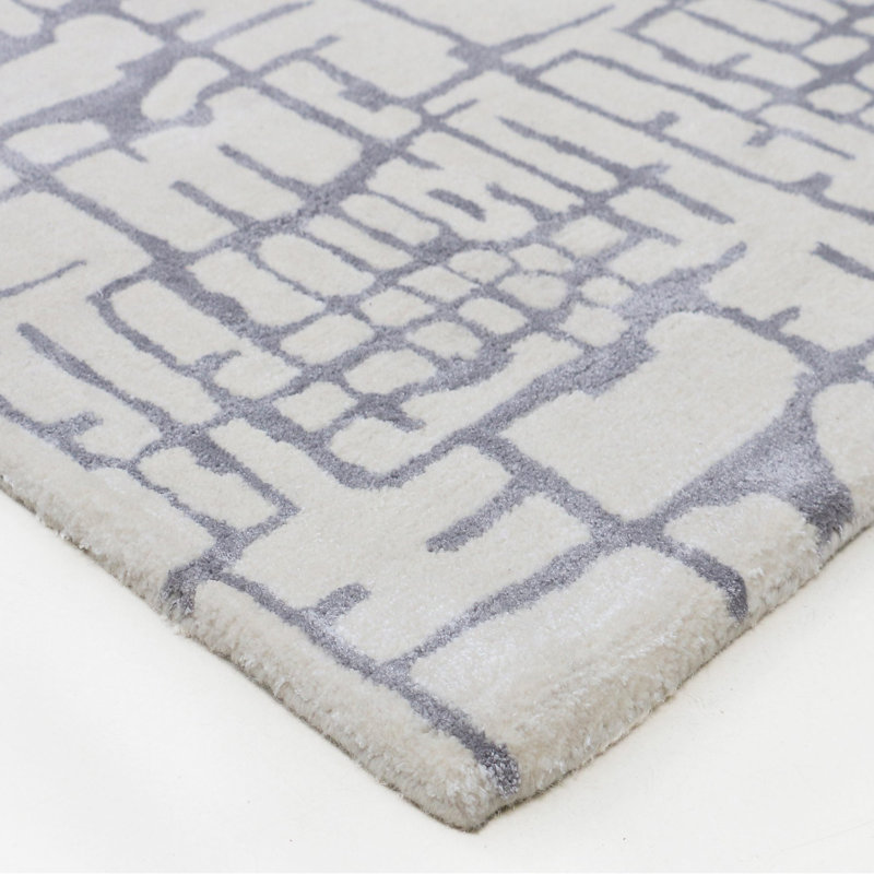 Tapis gris clair / ivoire touffeté à la main Make It Rain, Rectangle 9 pi x 12 pi