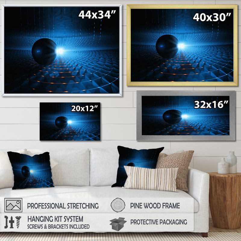 Système solaire bleu galaxie magnétique I - impression, Cadre flottant doré, H 12 po x l 20 po x P 1 po