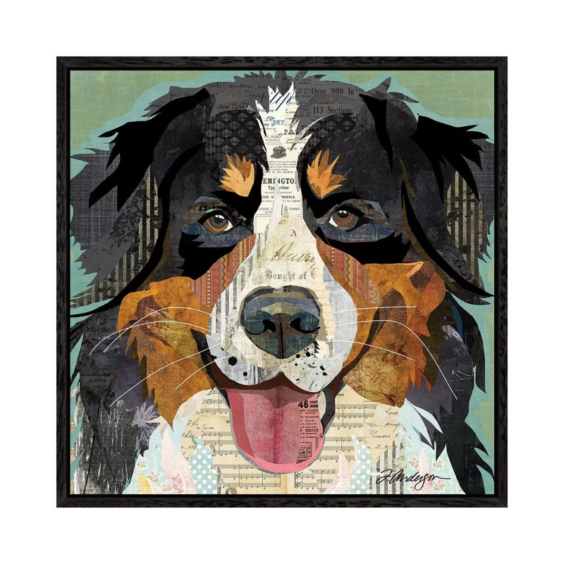 Bernese Mountain Dog Collage by Traci Anderson - Painting on Canvas, 66.04cm H x 66.04cm W x 3.81cm D, Black Framed