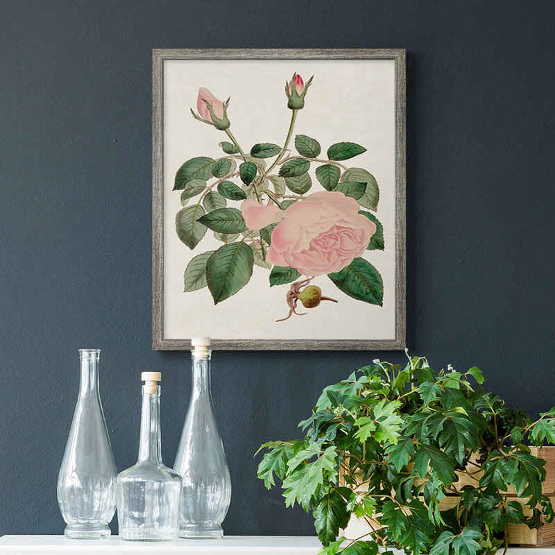«Pink Floral Mix II», toile encadrée de qualité supérieure - prête à être accrochée, Argent patiné, H 20 po x l 16 po