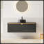 Meuble-lavabo flottant mural 48 po avec rangement en contreplaqué, portes en sergé, lavabo en céramique noire et plateau en pierre frittée-764151249