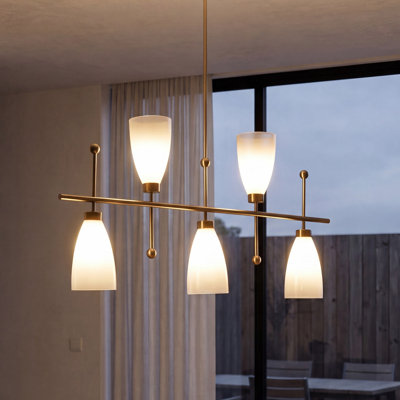 40.5'' Modern Linear Chandelier with Frosted Glass Shades, Height-adjustable for Kitchen Island