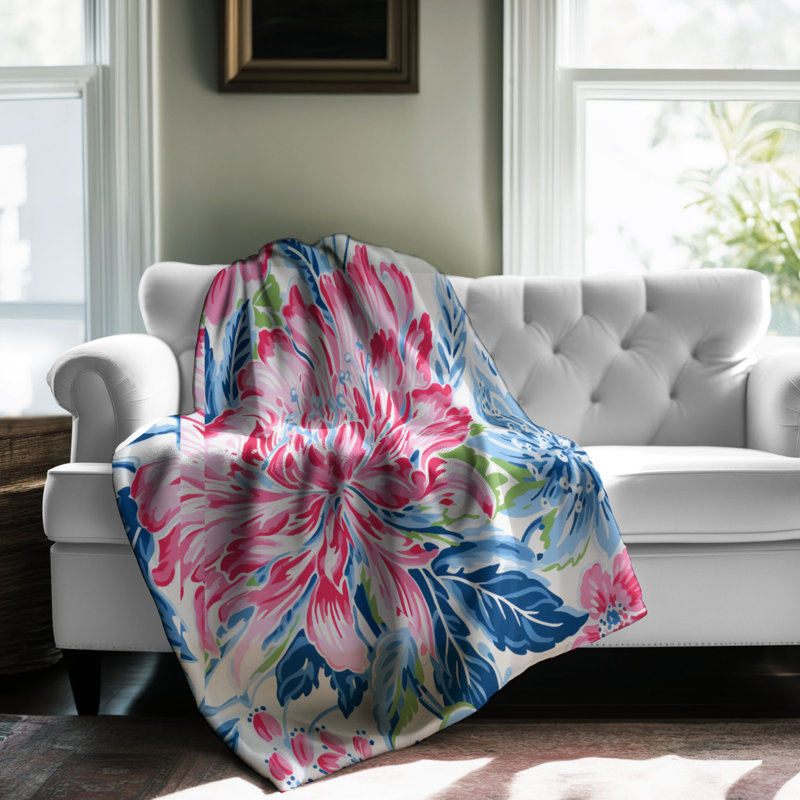Motif de balise maritime - 1 pièce Sherpa Premium, L 60 po x L 80 po, Fleurs BCBG à deux tons