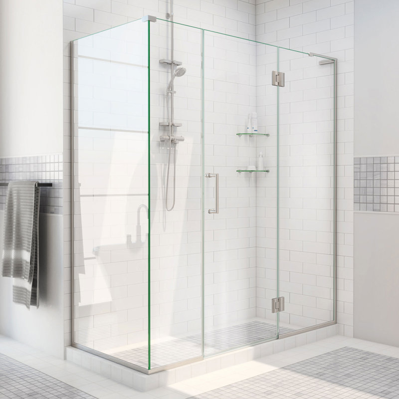 Unidoor-X 64" x 72" Rectangle Hinged Shower Enclosure, Brushed Nickel, Right Opening