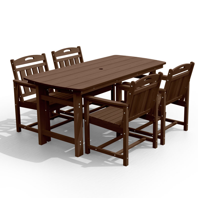 4-Person 5-Piece rectangular Patio Dining Set With Umbrella Hole, Brown