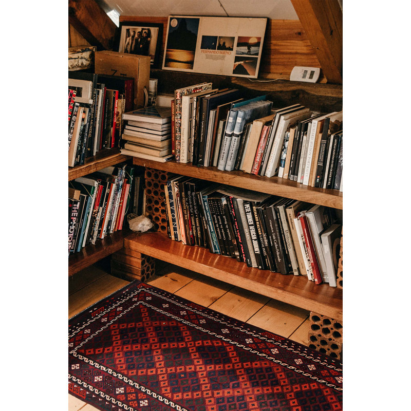 Tapis unique en laine noué à la main de style années 1990 de 4 pi 9 po x 9 pi 8 po rouge foncé