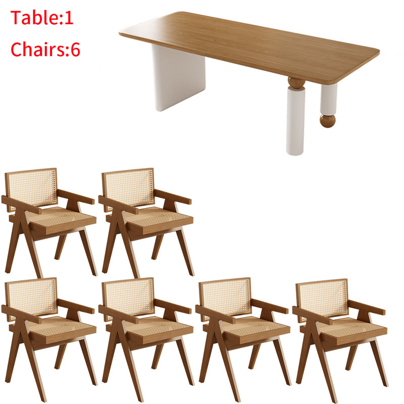 Ensemble de table à manger japonais en bois massif, Blanc