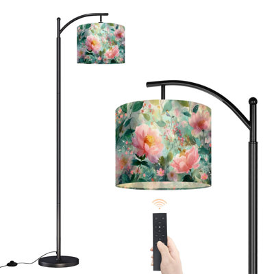 Lampe sur pied à arc avec abat-jour réglable, aquarelle fantaisiste, jardin secret, impression sur pied, lampe sur pied, 3 couleurs, intensité variable, grand poteau avec interrupteur au pied pour la chambre à coucher