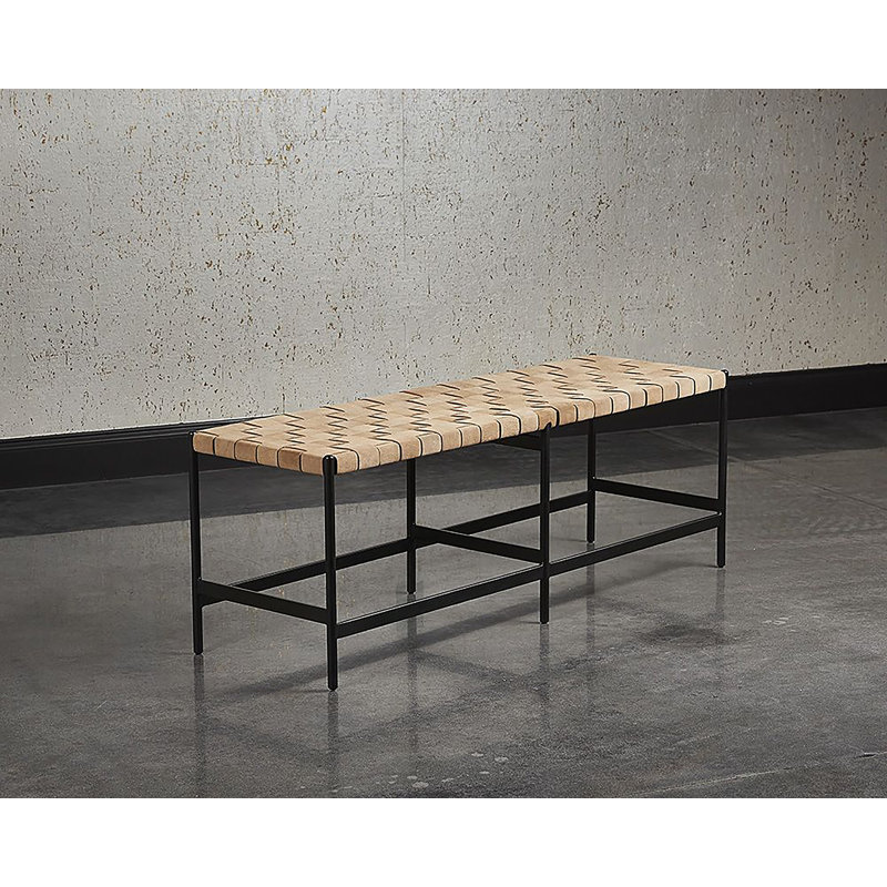 Banc rembourré en cuir véritable, Simili cuir brun clair