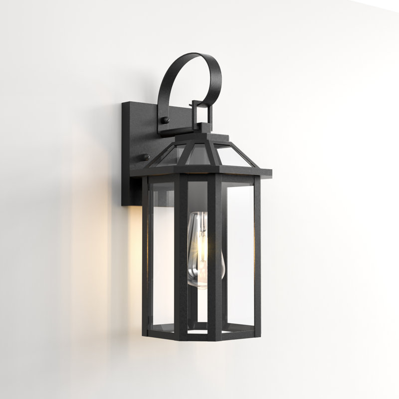 Applique murale d'extérieur en fer noir 13,5 po H avec verre trempé