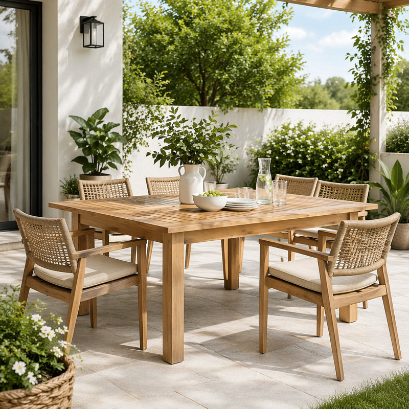 Table de salle à manger d'extérieur en bois extensible