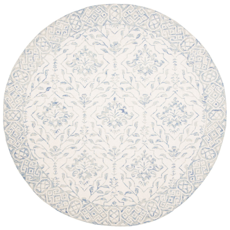 Tapis floral en laine touffeté à la main Pimentel, Rond 3 pi