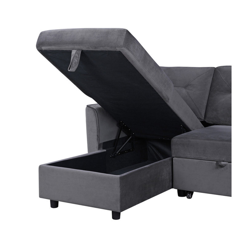 83"W Velvet Reversible Sleeper Sectional Sofa With Storage Chaise