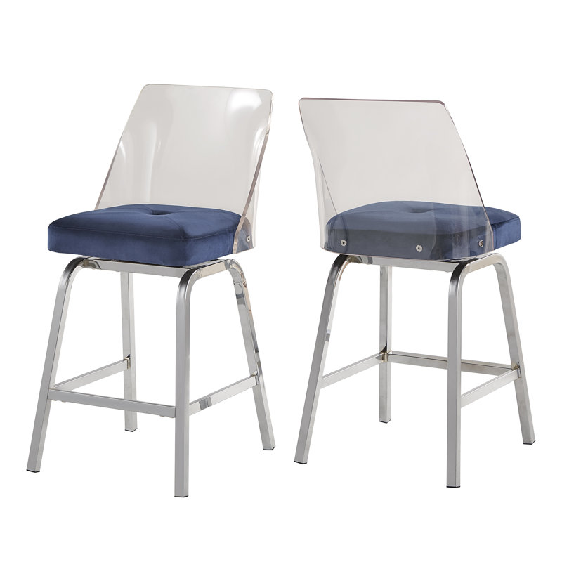 Tabouret de bar et de comptoir pivotant Milica, Métal chromé, Bleu marine, Tabouret de comptoir (assise de 24 po de hauteur)