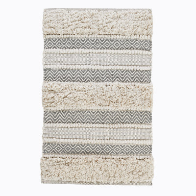 Tapis de bain tissé à la main, à poils longs, à rayures douces et absorbant l'eau, tapis de bain Boho, tapis antidérapant à séchage rapide pour baignoire, salle de douche