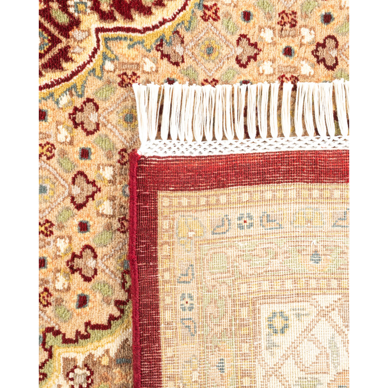 Tapis rouge / beige noué à la main de conception unique 8 pi 1 po x 10 pi 5 po Hayner