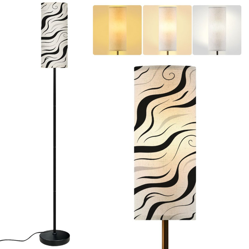  68.5" Standing Floor Lamp Seamless zebra skin black white abstract wild animal tiger elements Dimmable Metal Pole Lamp with Linen Lampshade LED Bulb Included