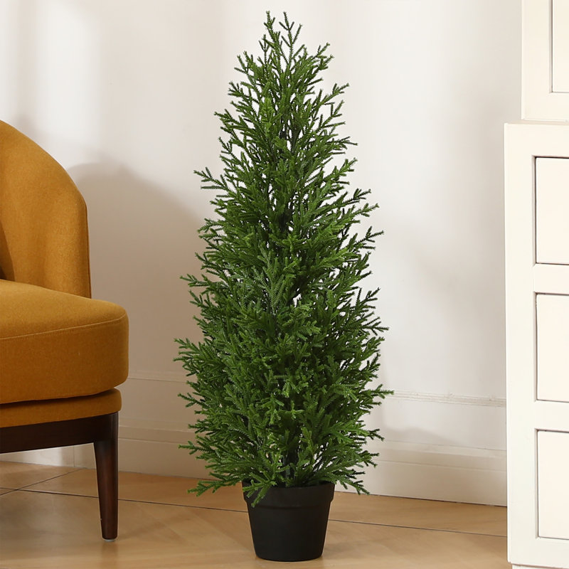 Adcock Artificial UV Resistant Cedar Topiary Trees for Outdoor, Faux Cypress Plant with Solar Light String