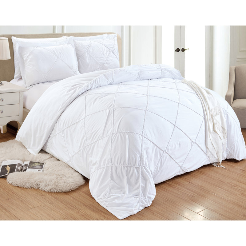 Sherry Modern & Contemporary Box Stitch Geometric Shapes Duvet Cover, White, Queen Duvet Cover + 2 Shams