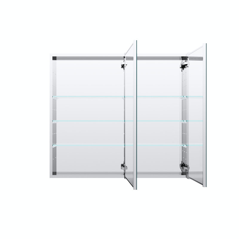 Armoire à pharmacie encastrée ou à fixation en surface 36 po x l 32 po avec miroir et tablettes réglables en verre