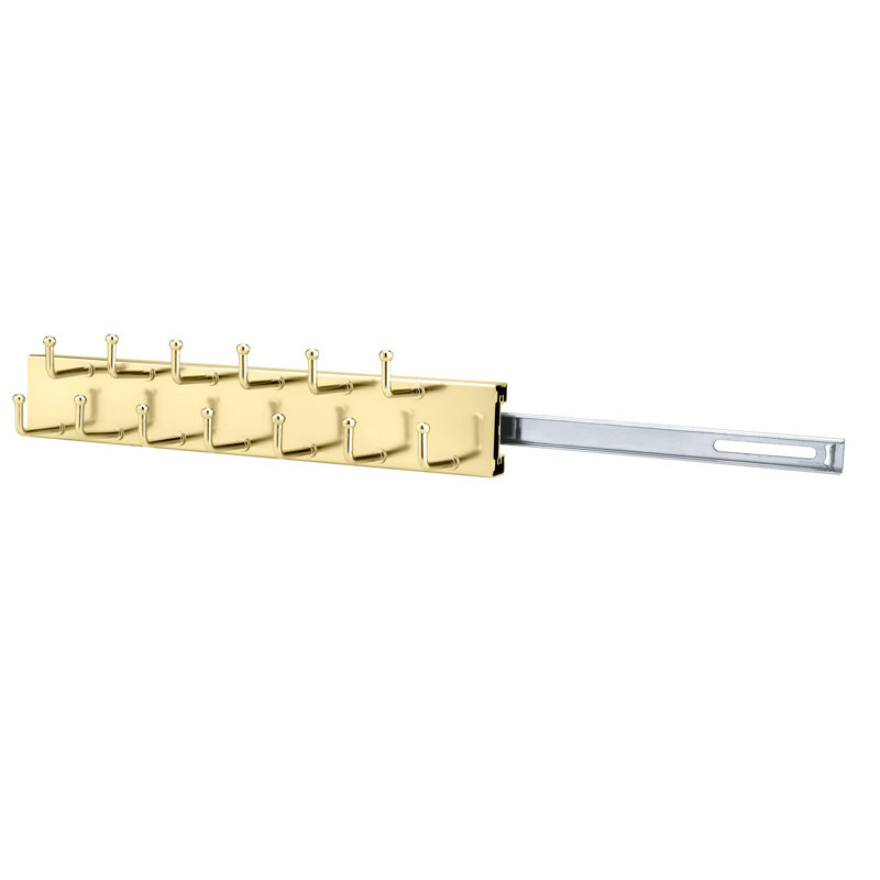 Tie Rack, Brass, 2.5" H x 2.5" W x 13.25" D