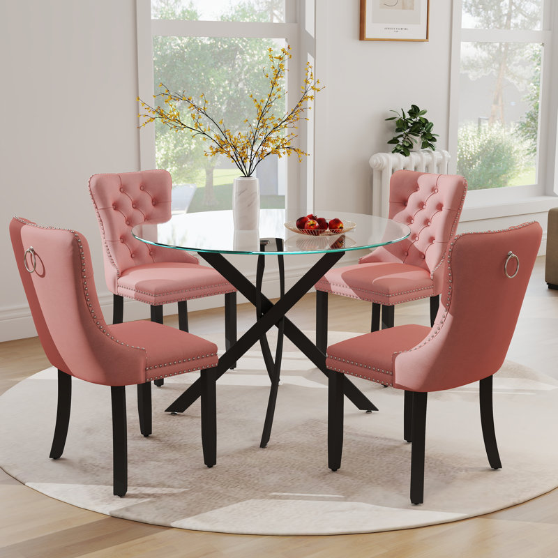 Ensemble repas rond à piédestal, 5, Rose